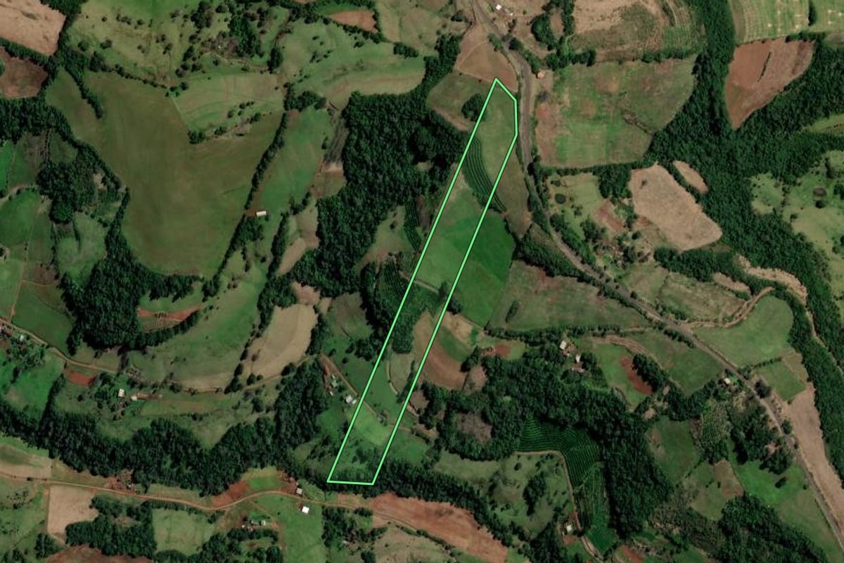 Imagem de satélite do imóvel rural em Planalto (RS), com o contorno declarado no CAR desenhado por cima.