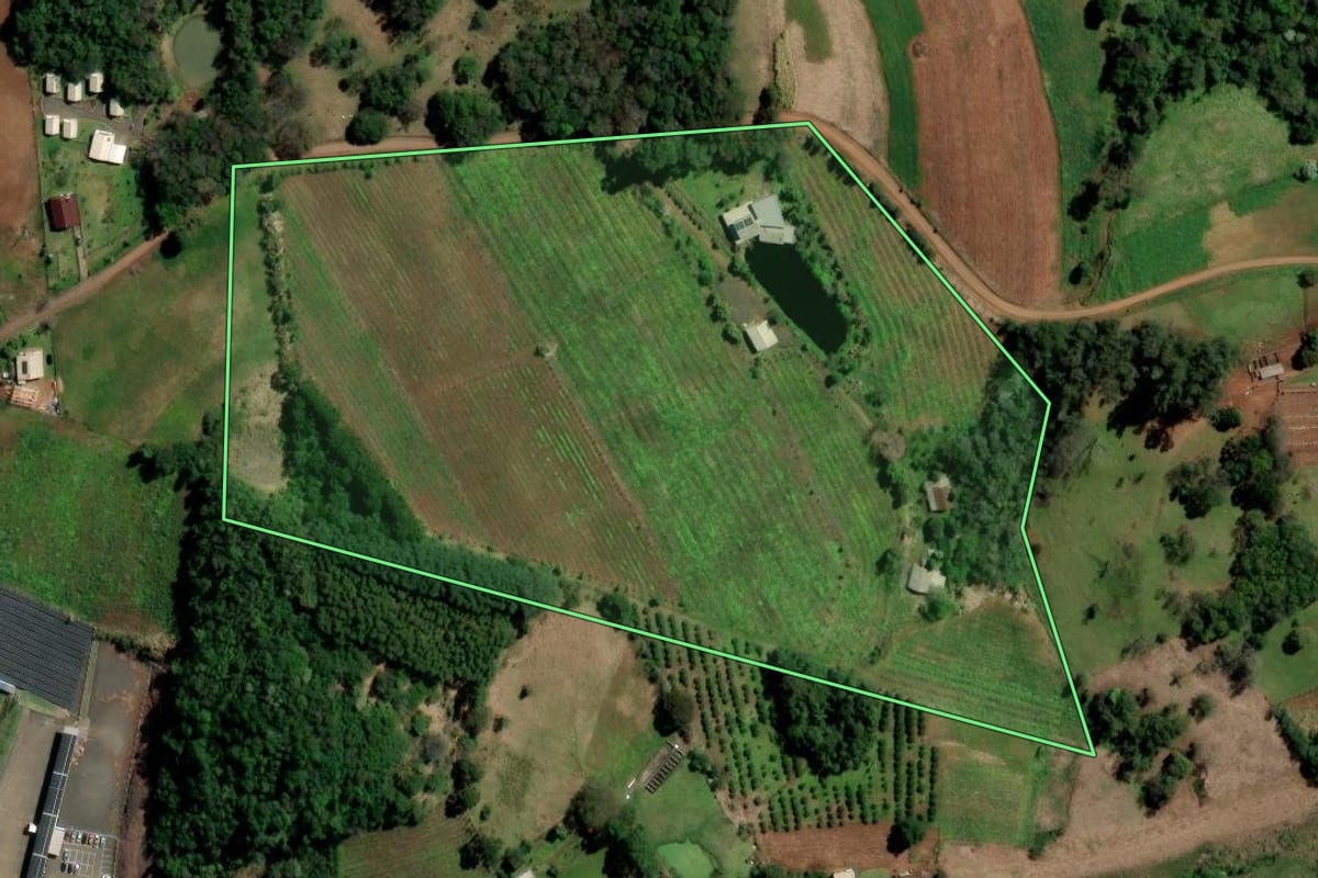 Imagem de satélite do imóvel rural em Planalto (RS), com o contorno declarado no CAR desenhado por cima.