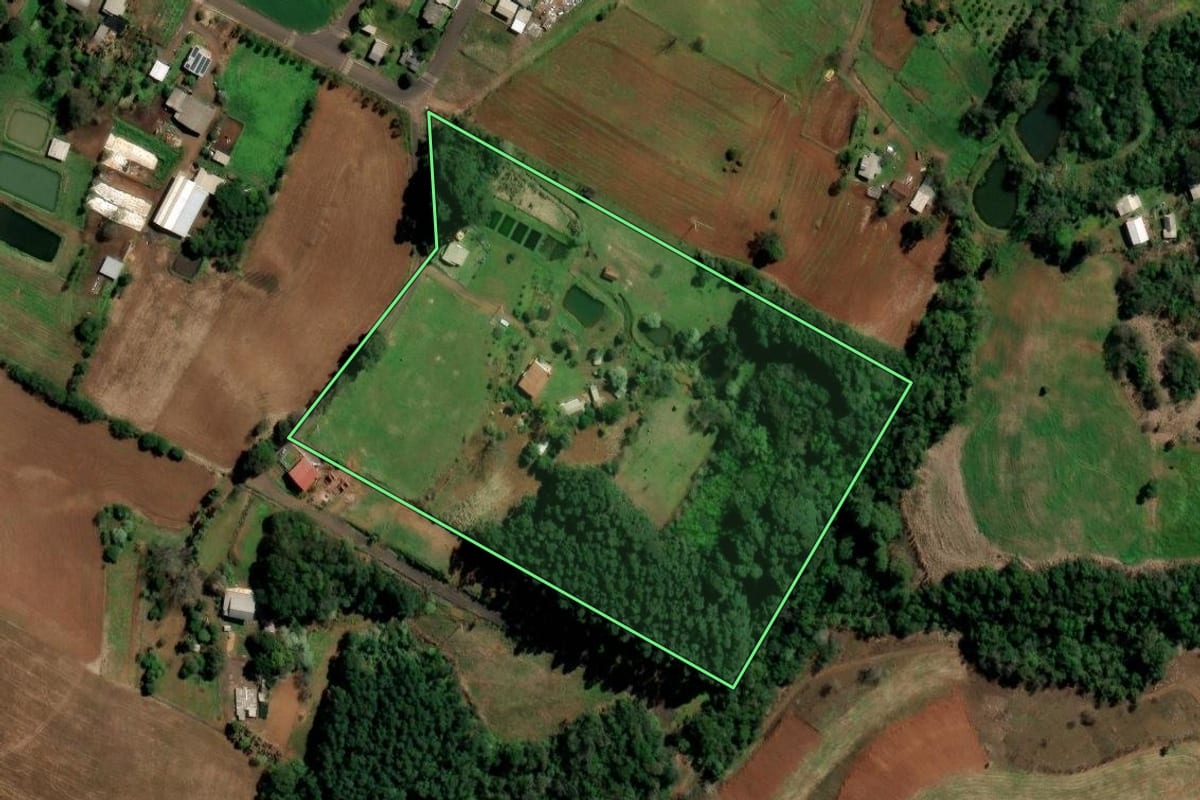 Imagem de satélite do imóvel rural em Planalto (RS), com o contorno declarado no CAR desenhado por cima.