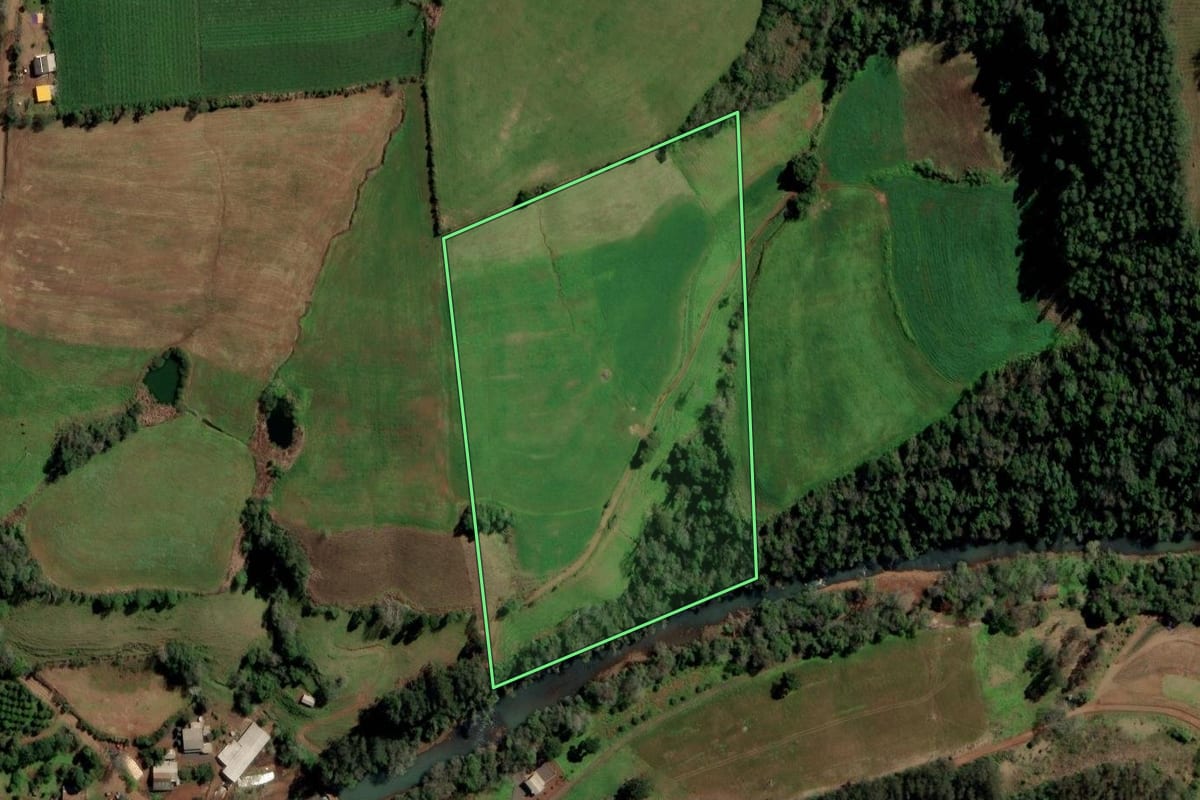 Imagem de satélite do imóvel rural em Planalto (RS), com o contorno declarado no CAR desenhado por cima.