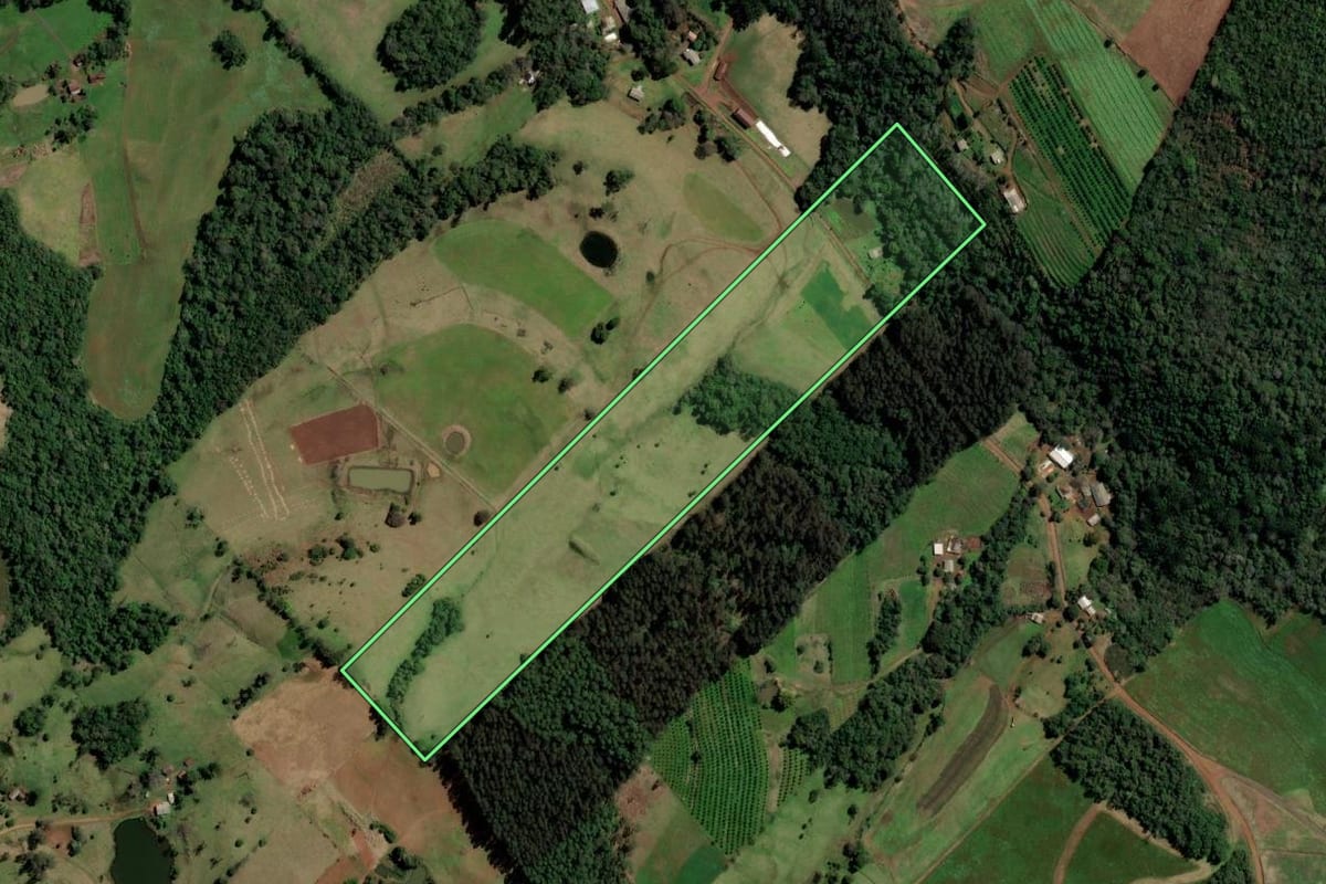 Imagem de satélite do imóvel rural em Planalto (RS), com o contorno declarado no CAR desenhado por cima.