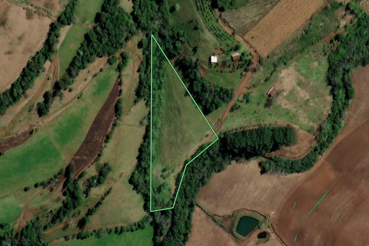 Imagem de satélite do imóvel rural em Planalto (RS), com o contorno declarado no CAR desenhado por cima.