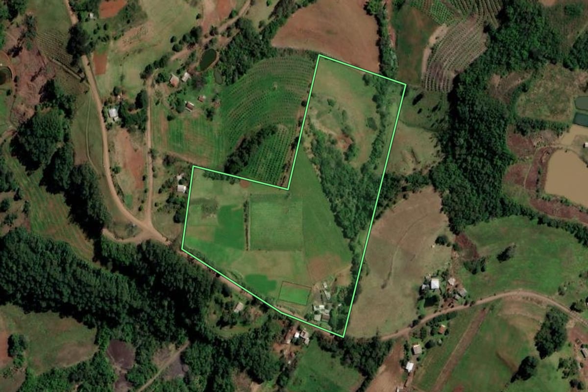 Imagem de satélite do imóvel rural em Planalto (RS), com o contorno declarado no CAR desenhado por cima.