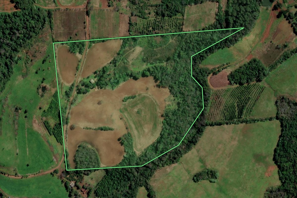Imagem de satélite do imóvel rural em Planalto (RS), com o contorno declarado no CAR desenhado por cima.