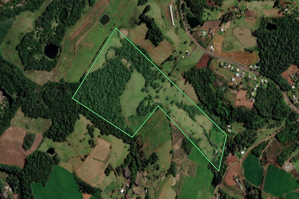 Imagem de satélite do imóvel rural em Planalto (RS), com o contorno declarado no CAR desenhado por cima.