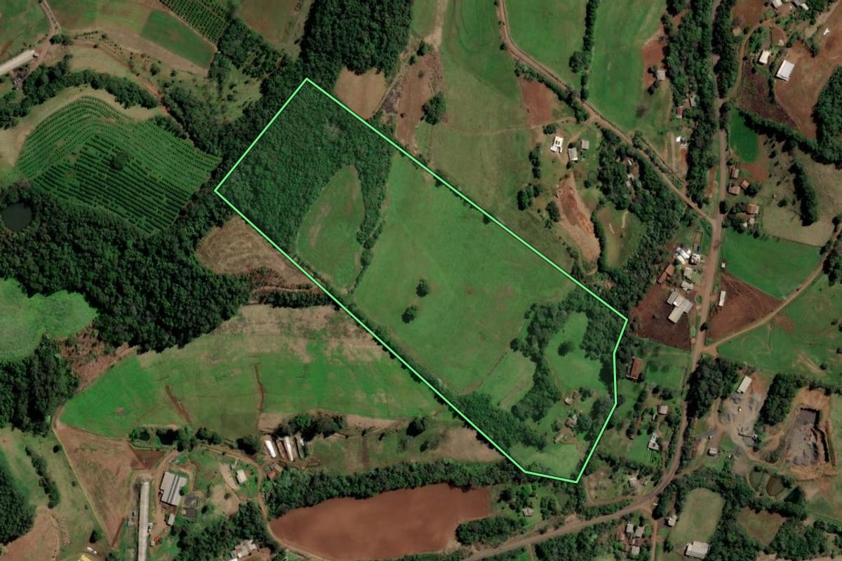 Imagem de satélite do imóvel rural em Planalto (RS), com o contorno declarado no CAR desenhado por cima.