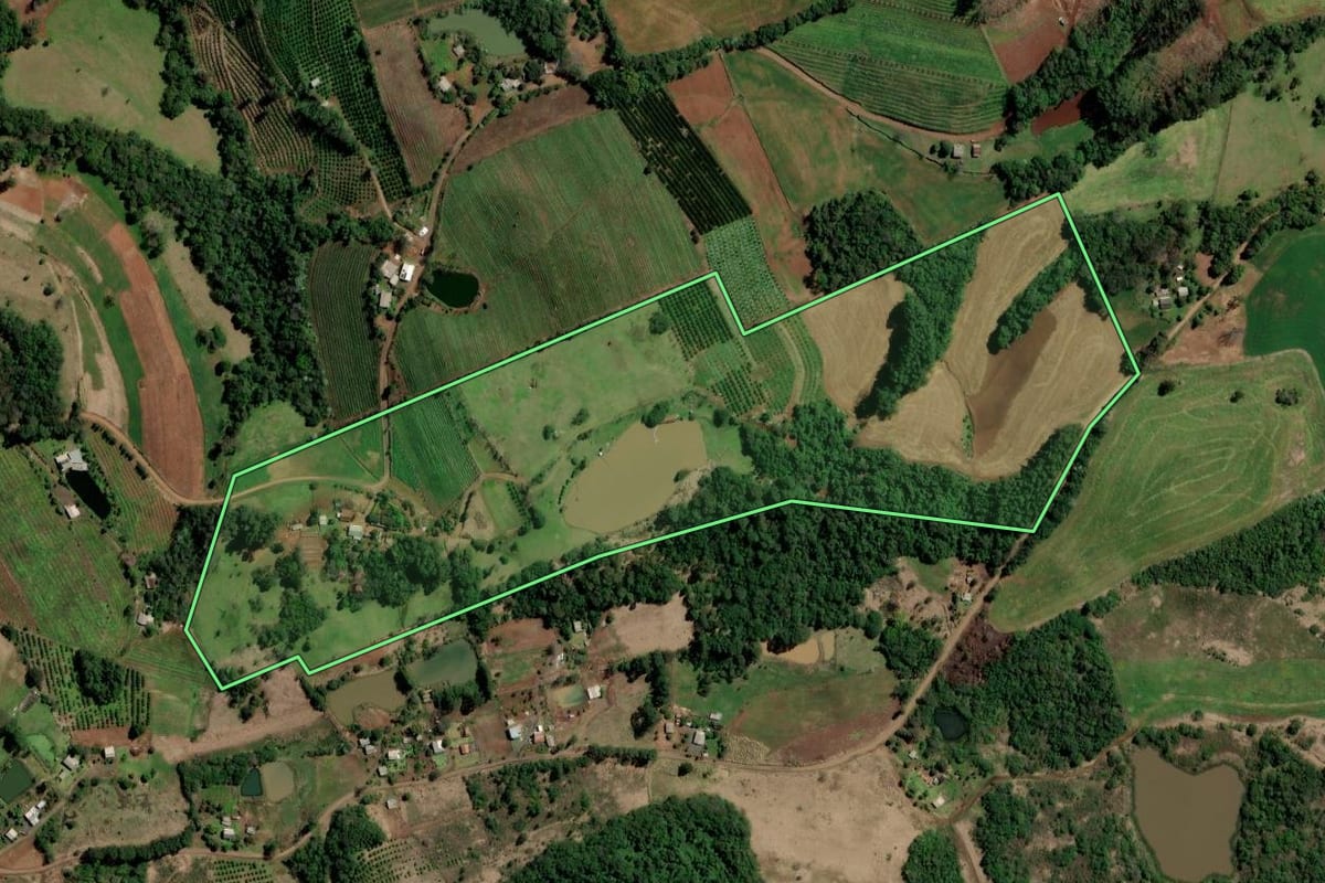 Imagem de satélite do imóvel rural em Planalto (RS), com o contorno declarado no CAR desenhado por cima.
