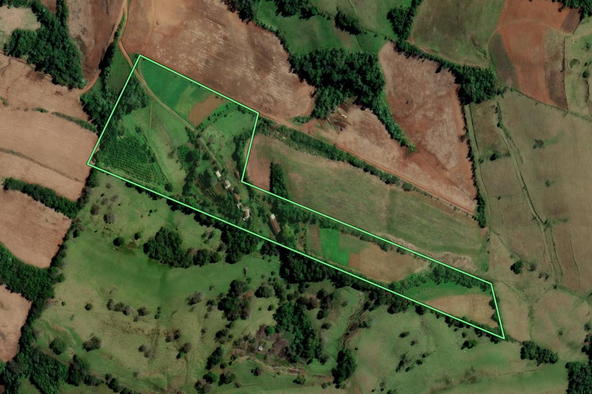 Imagem de satélite do imóvel rural em Planalto (RS), com o contorno declarado no CAR desenhado por cima.