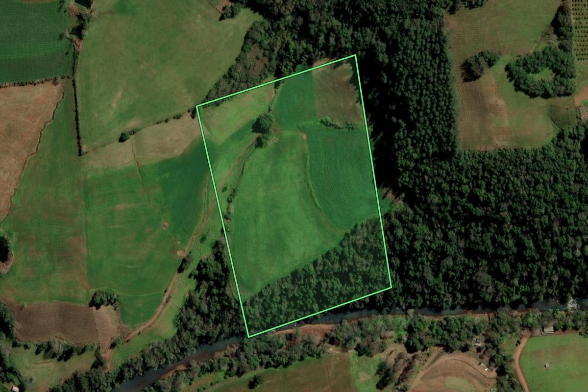 Imagem de satélite do imóvel rural em Planalto (RS), com o contorno declarado no CAR desenhado por cima.