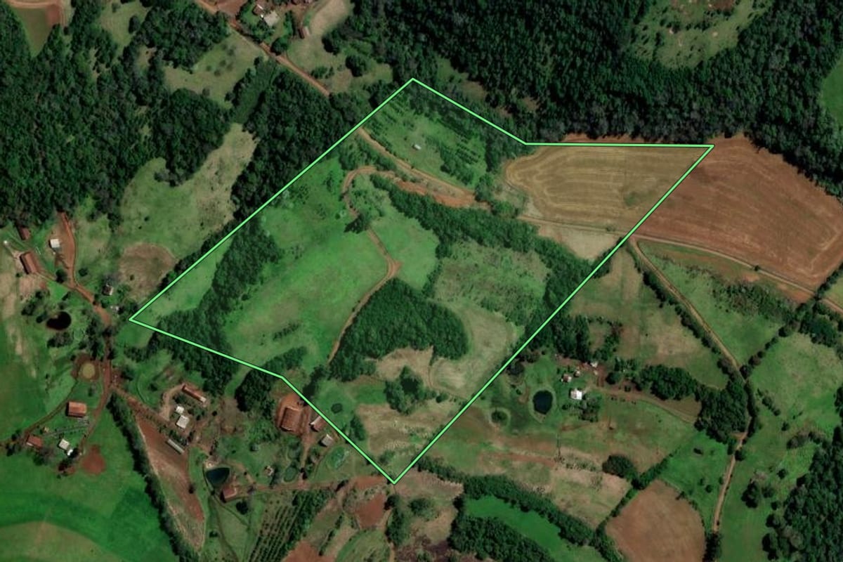 Imagem de satélite do imóvel rural em Planalto (RS), com o contorno declarado no CAR desenhado por cima.