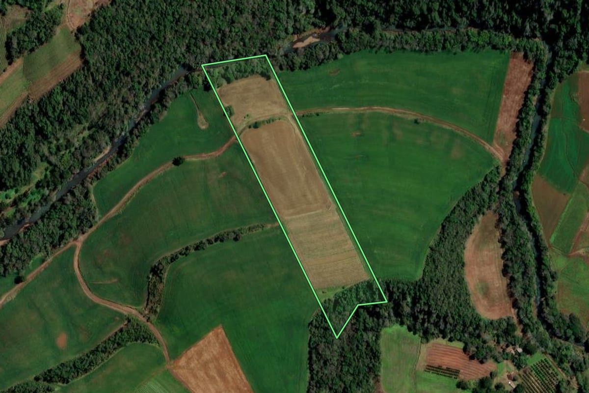 Imagem de satélite do imóvel rural em Planalto (RS), com o contorno declarado no CAR desenhado por cima.