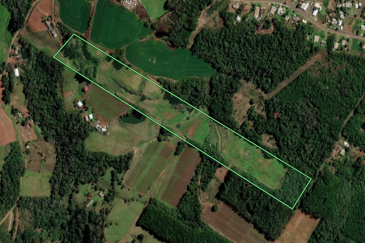Imagem de satélite do imóvel rural em Planalto (RS), com o contorno declarado no CAR desenhado por cima.