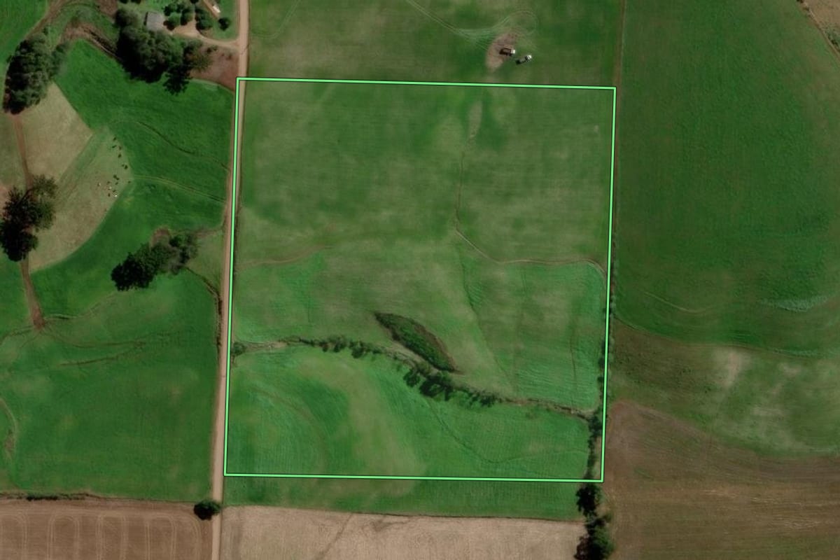 Imagem de satélite do imóvel rural em Ponte Preta (RS), com o contorno declarado no CAR desenhado por cima.