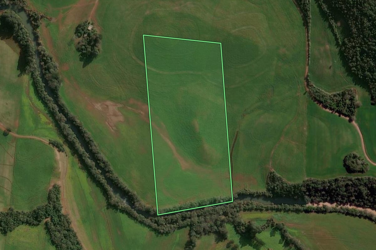 Imagem de satélite do imóvel rural em Ponte Preta (RS), com o contorno declarado no CAR desenhado por cima.