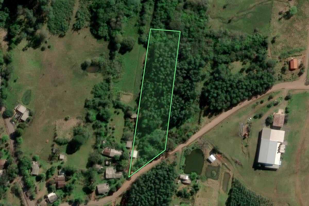 Imagem de satélite do imóvel rural em Portão (RS), com o contorno declarado no CAR desenhado por cima.