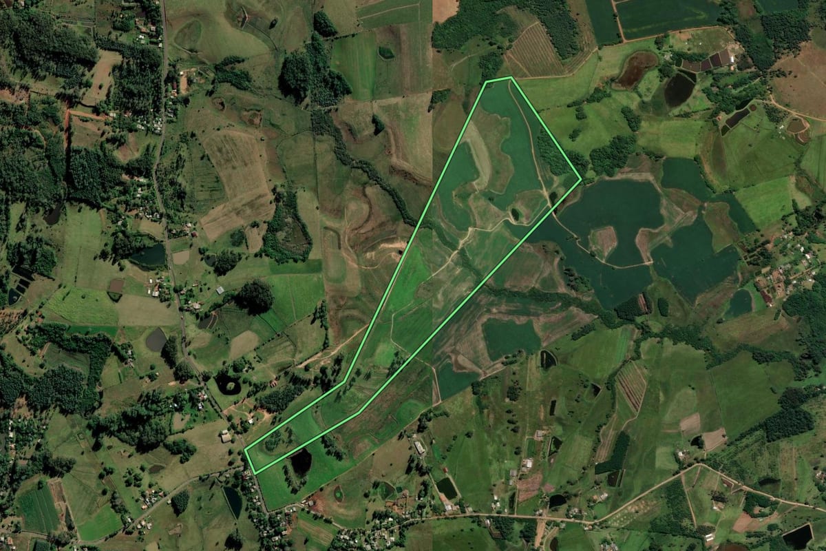 Imagem de satélite do imóvel rural em Portão (RS), com o contorno declarado no CAR desenhado por cima.