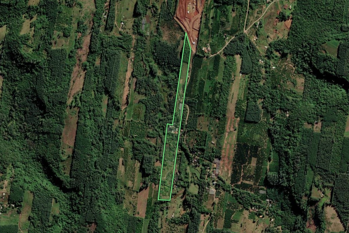 Imagem de satélite do imóvel rural em Portão (RS), com o contorno declarado no CAR desenhado por cima.