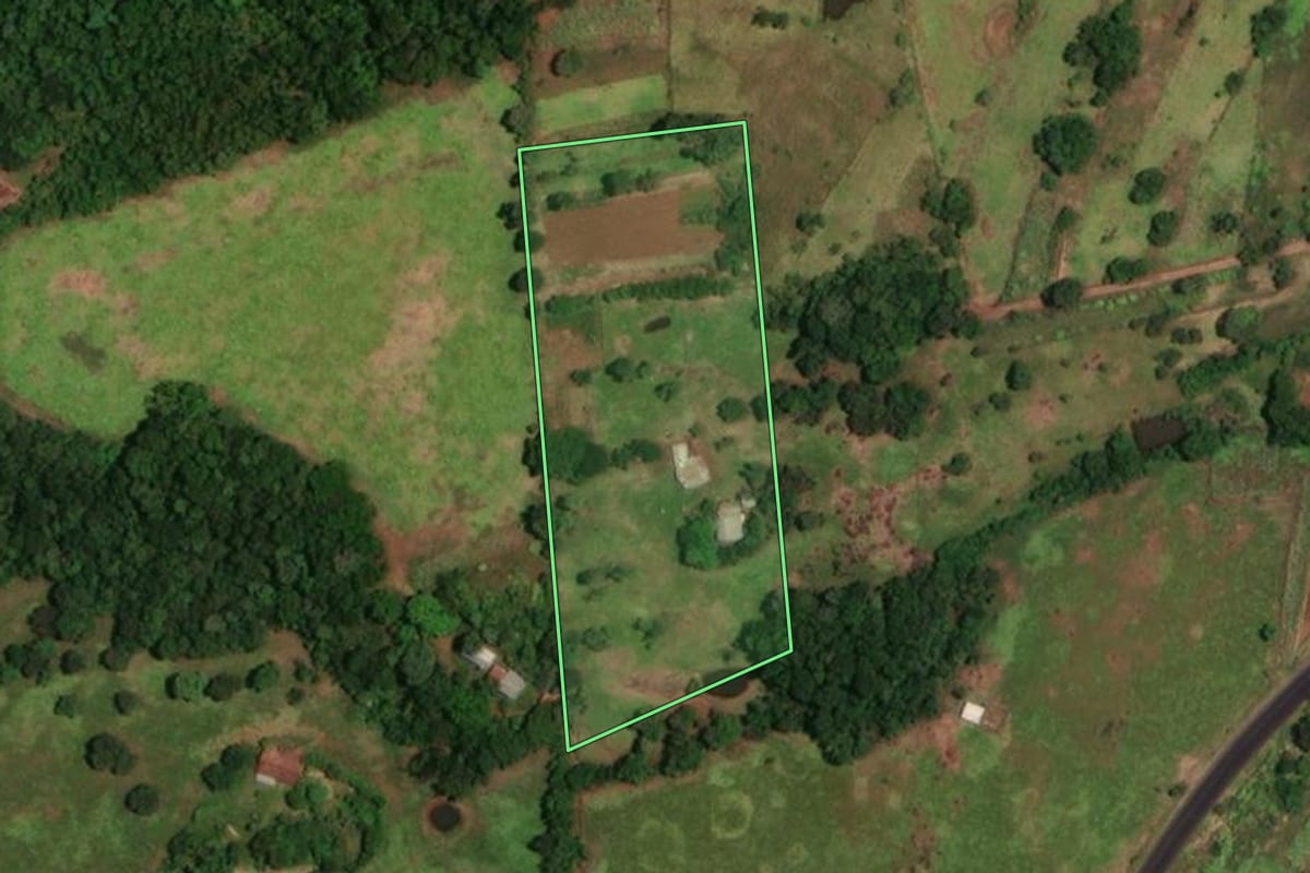Imagem de satélite do imóvel rural em Porto Lucena (RS), com o contorno declarado no CAR desenhado por cima.