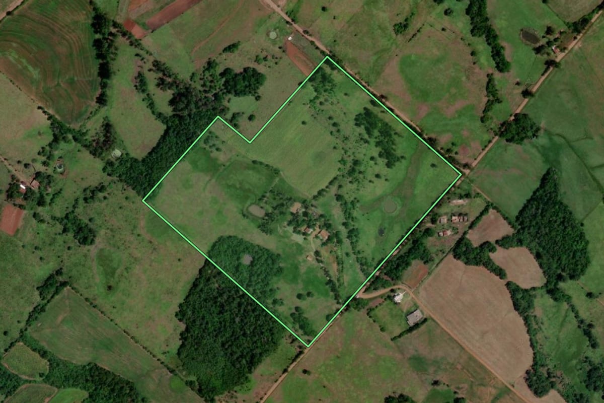 Imagem de satélite do imóvel rural em Porto Lucena (RS), com o contorno declarado no CAR desenhado por cima.