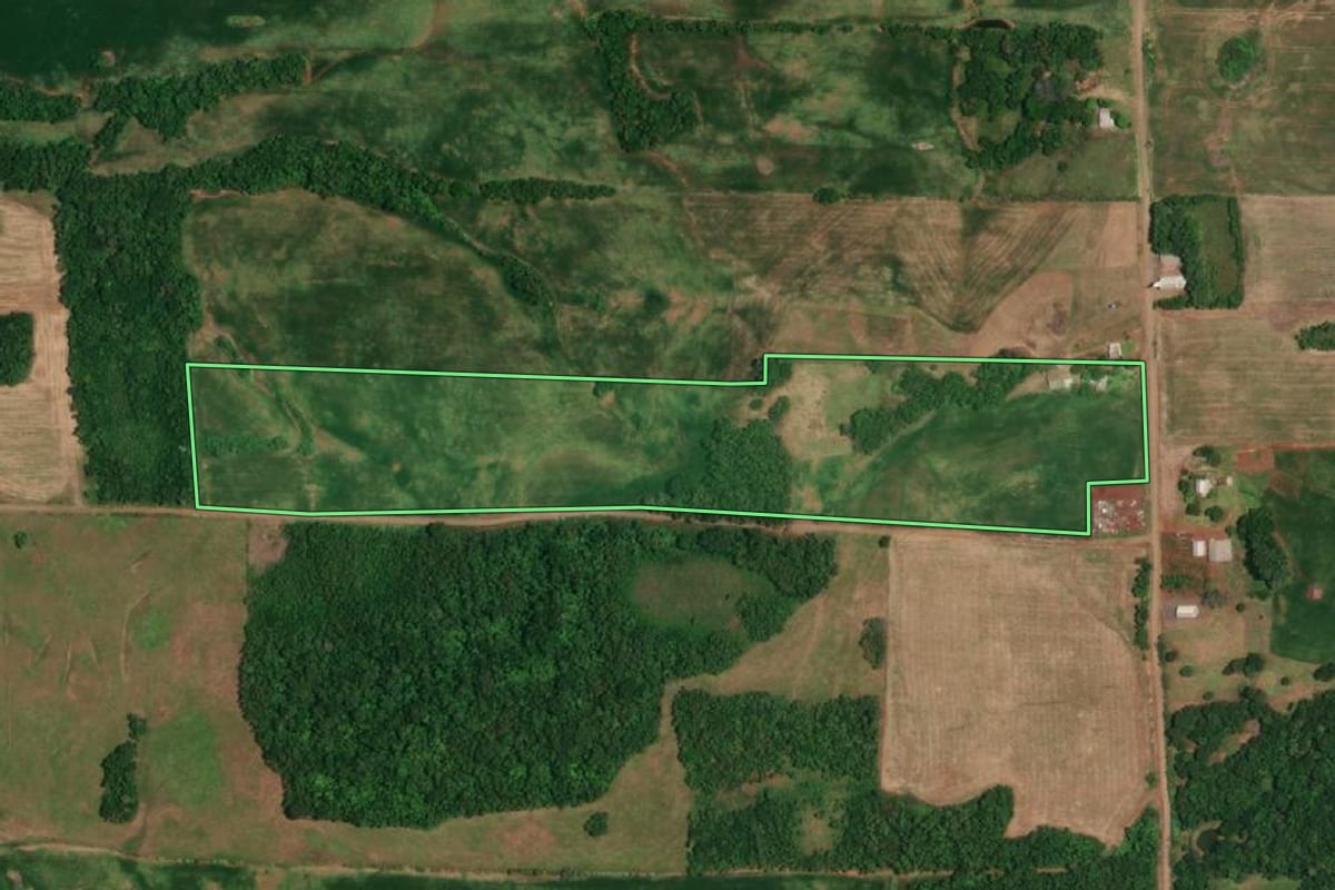 Imagem de satélite do imóvel rural em Porto Lucena (RS), com o contorno declarado no CAR desenhado por cima.