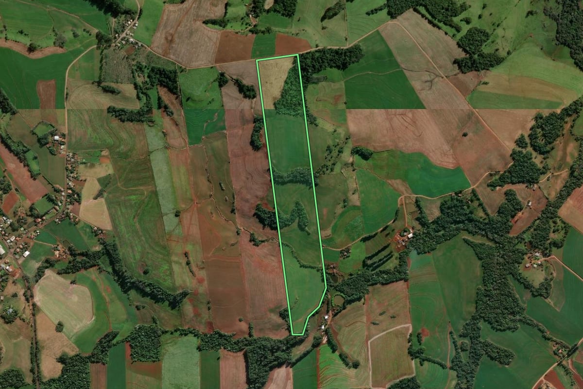 Imagem de satélite do imóvel rural em Porto Mauá (RS), com o contorno declarado no CAR desenhado por cima.