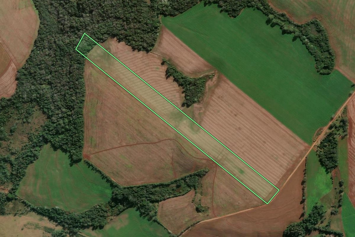 Imagem de satélite do imóvel rural em Porto Mauá (RS), com o contorno declarado no CAR desenhado por cima.