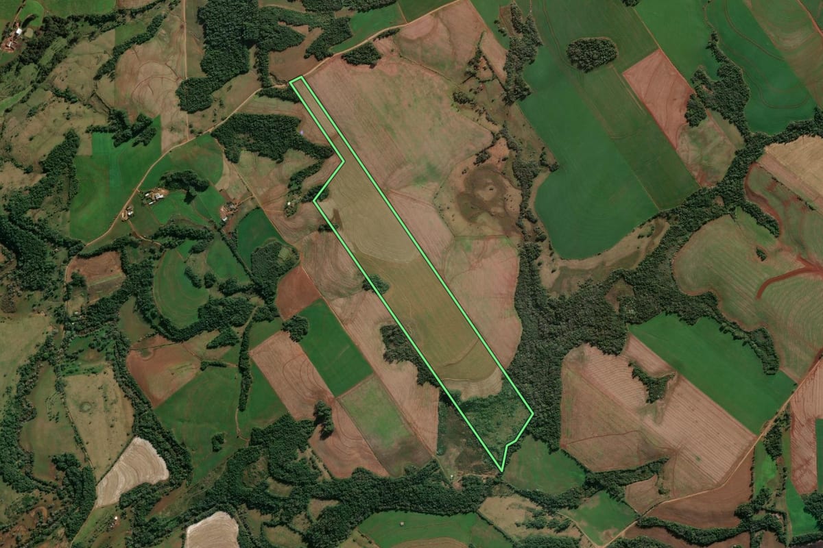 Imagem de satélite do imóvel rural em Porto Mauá (RS), com o contorno declarado no CAR desenhado por cima.