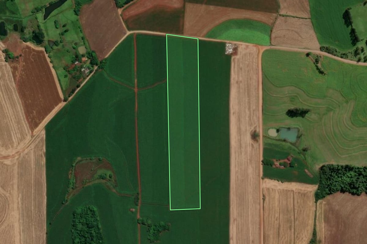 Imagem de satélite do imóvel rural em Porto Mauá (RS), com o contorno declarado no CAR desenhado por cima.