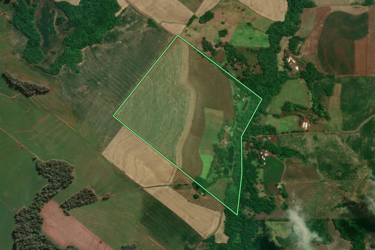 Imagem de satélite do imóvel rural em Porto Mauá (RS), com o contorno declarado no CAR desenhado por cima.