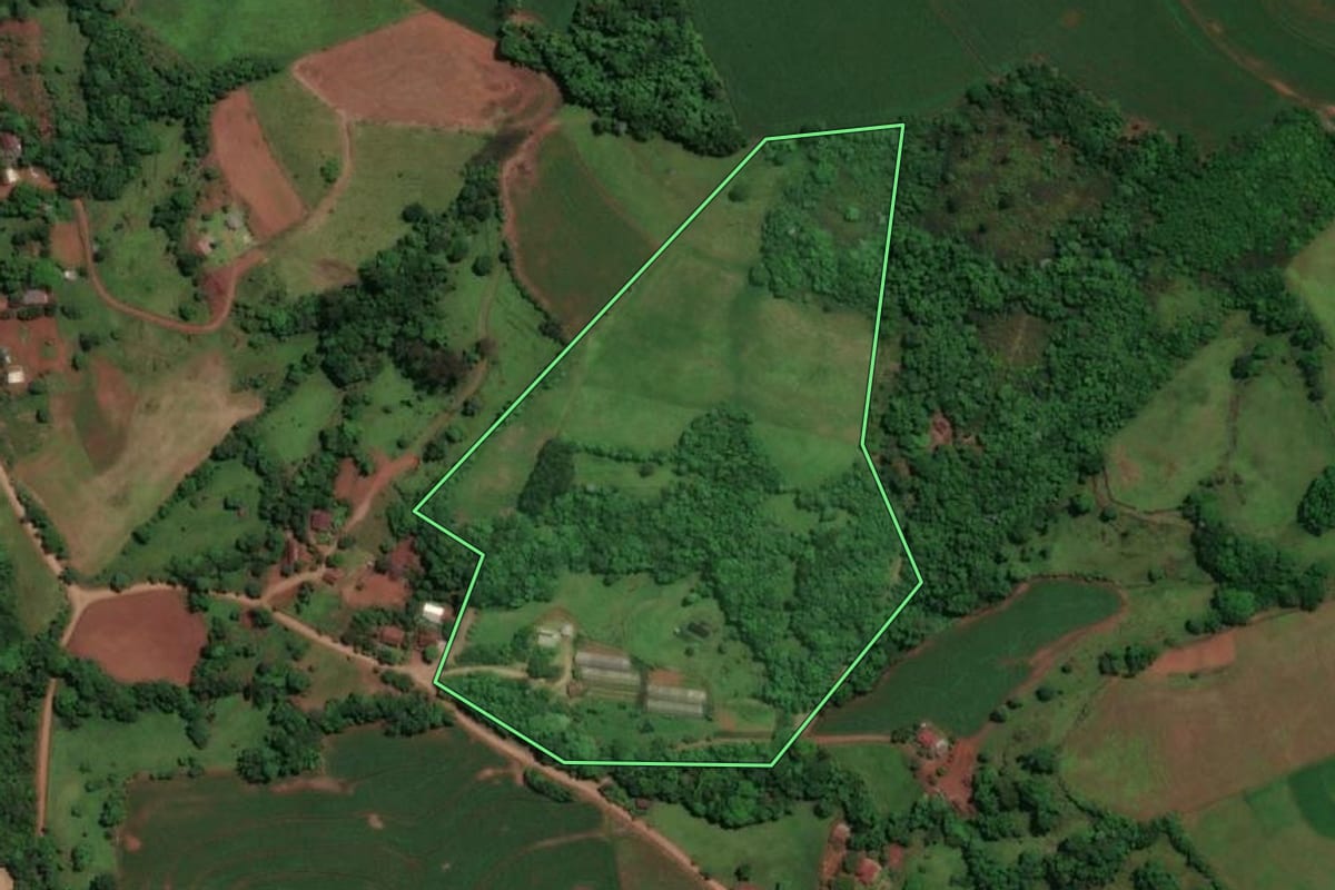 Imagem de satélite do imóvel rural em Porto Mauá (RS), com o contorno declarado no CAR desenhado por cima.