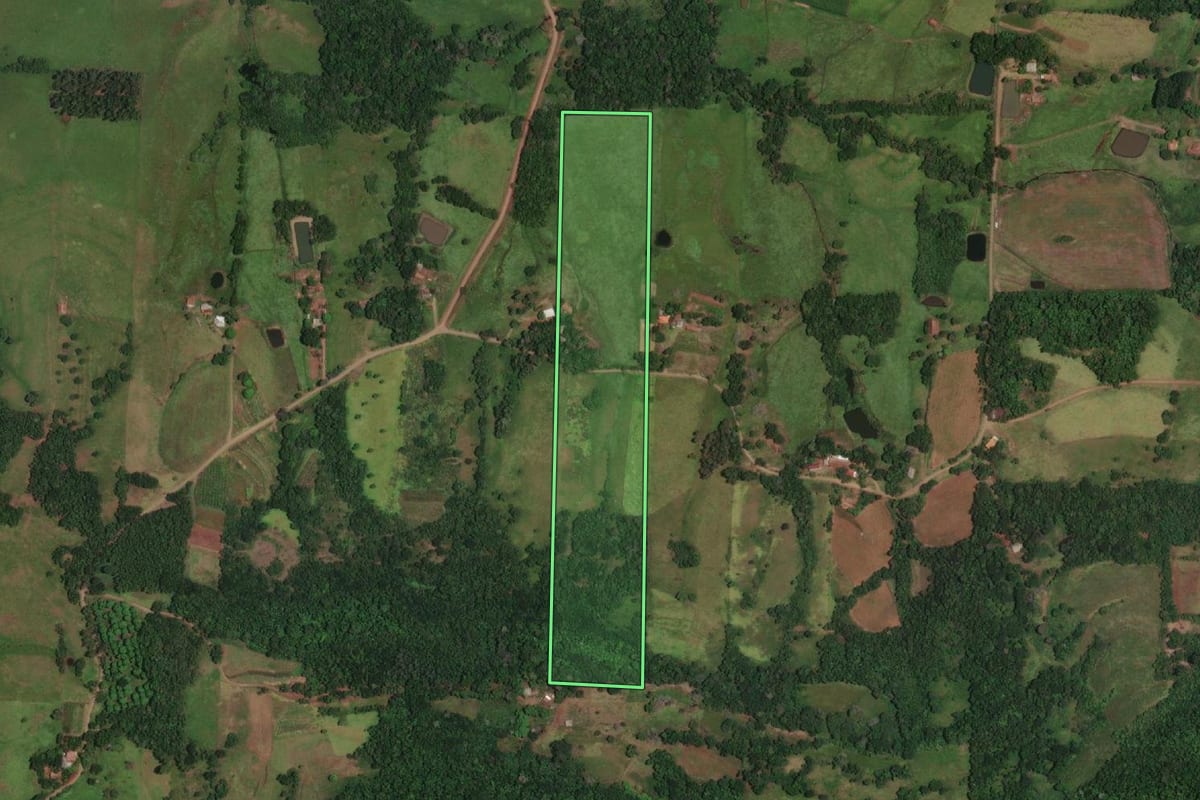 Imagem de satélite do imóvel rural em Porto Vera Cruz (RS), com o contorno declarado no CAR desenhado por cima.