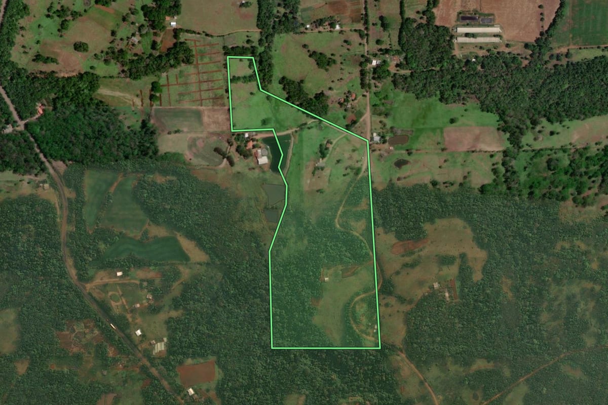 Imagem de satélite do imóvel rural em Porto Xavier (RS), com o contorno declarado no CAR desenhado por cima.