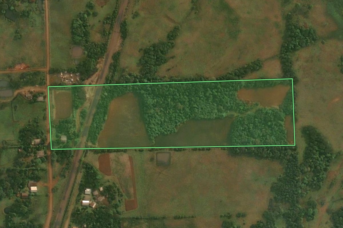 Imagem de satélite do imóvel rural em Porto Xavier (RS), com o contorno declarado no CAR desenhado por cima.