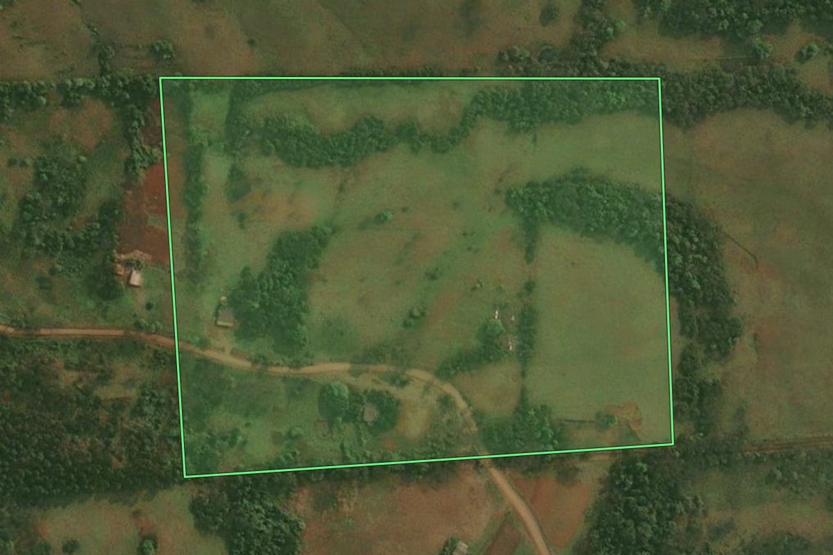 Imagem de satélite do imóvel rural em Porto Xavier (RS), com o contorno declarado no CAR desenhado por cima.