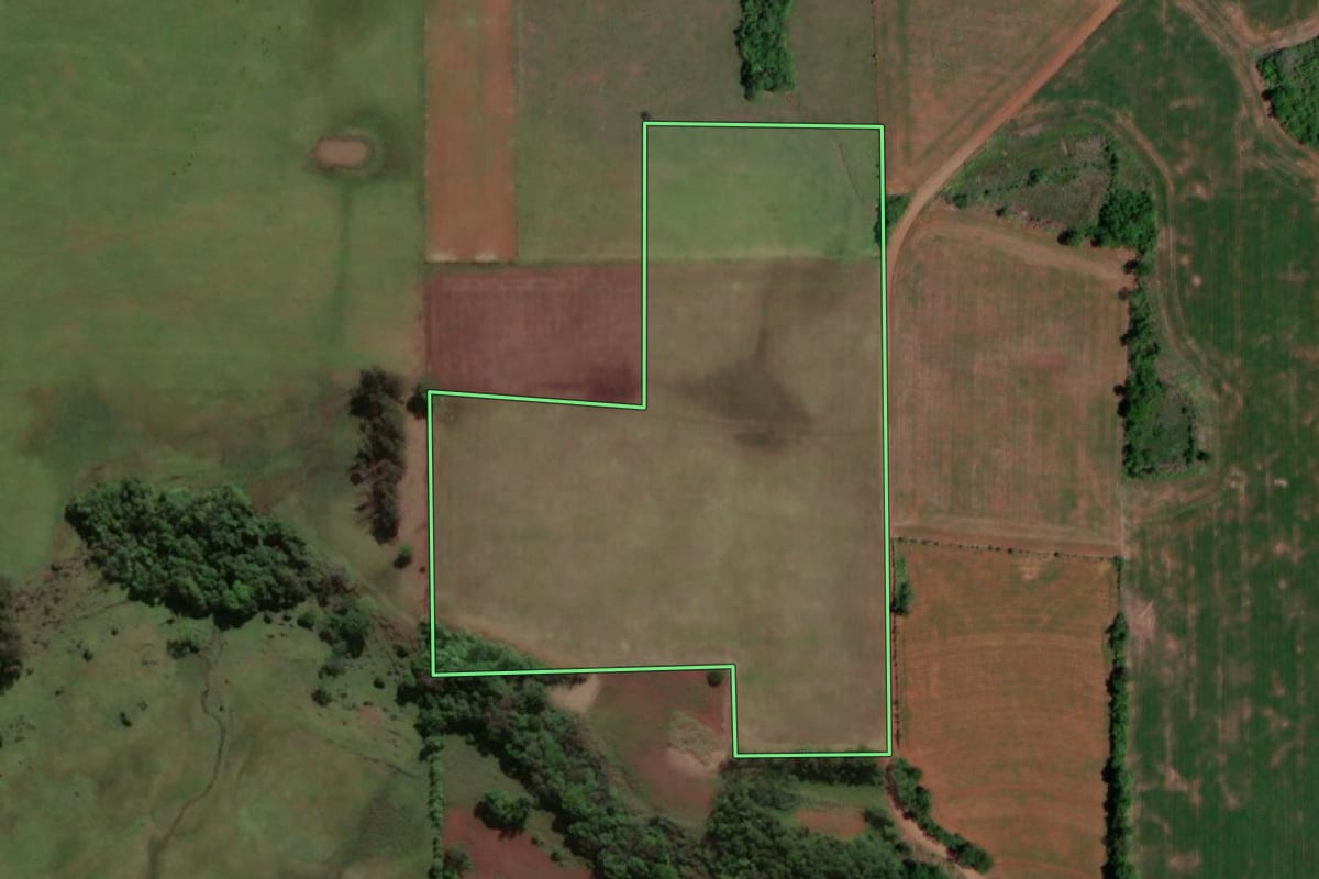 Imagem de satélite do imóvel rural em Porto Xavier (RS), com o contorno declarado no CAR desenhado por cima.