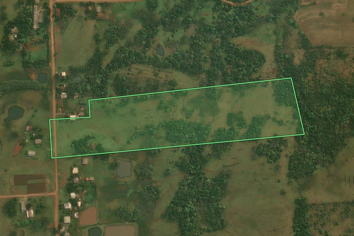 Imagem de satélite do imóvel rural em Porto Xavier (RS), com o contorno declarado no CAR desenhado por cima.