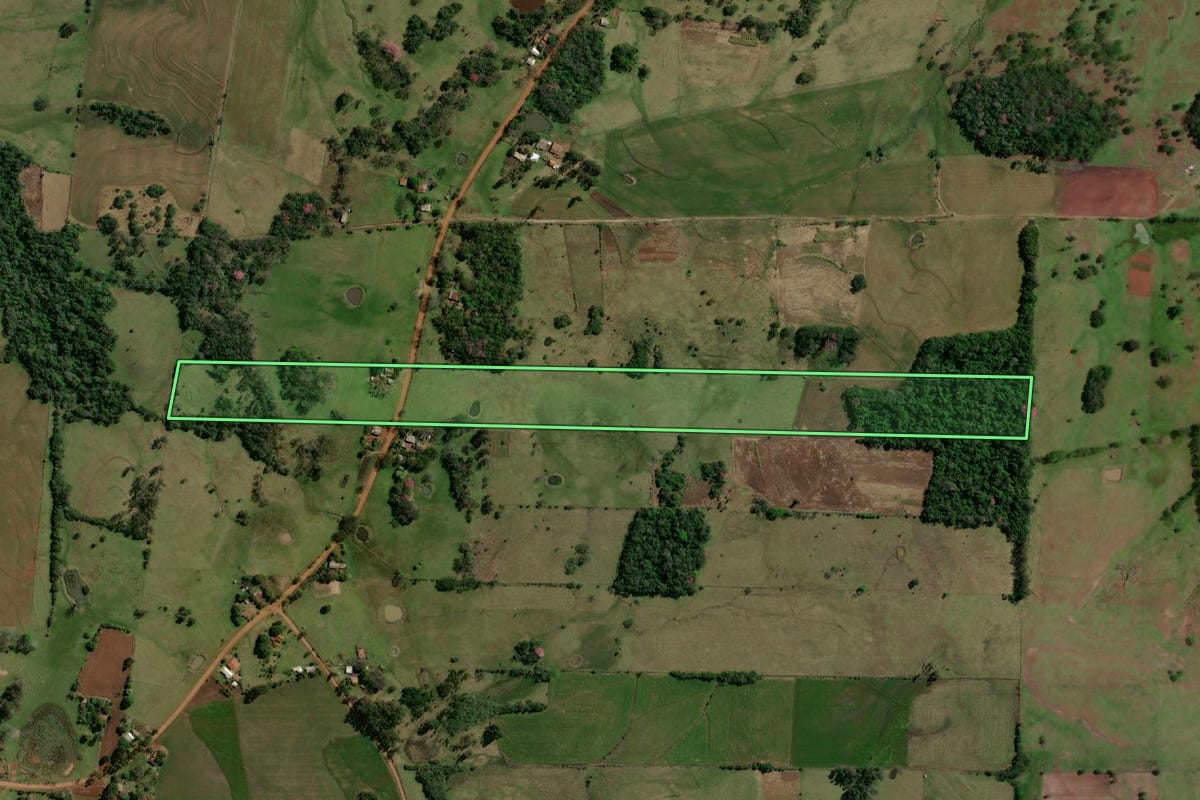 Imagem de satélite do imóvel rural em Porto Xavier (RS), com o contorno declarado no CAR desenhado por cima.
