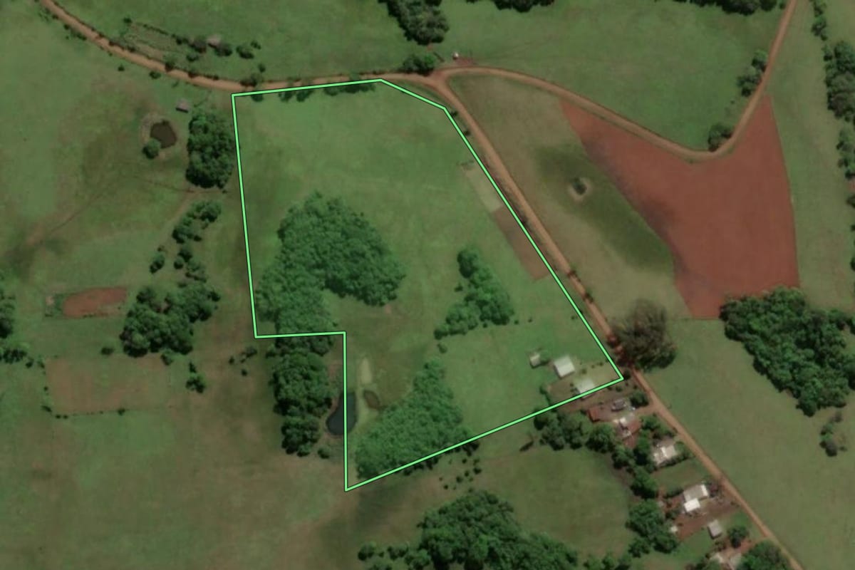 Imagem de satélite do imóvel rural em Porto Xavier (RS), com o contorno declarado no CAR desenhado por cima.