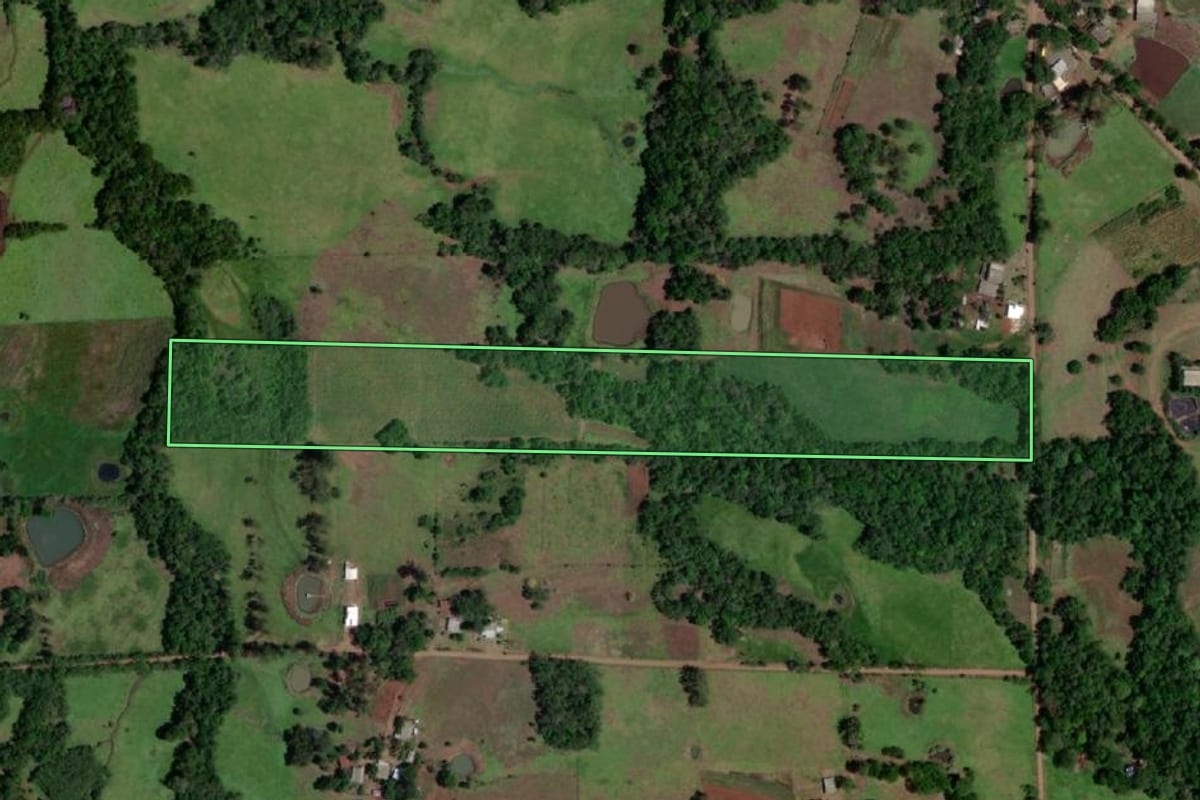 Imagem de satélite do imóvel rural em Porto Xavier (RS), com o contorno declarado no CAR desenhado por cima.