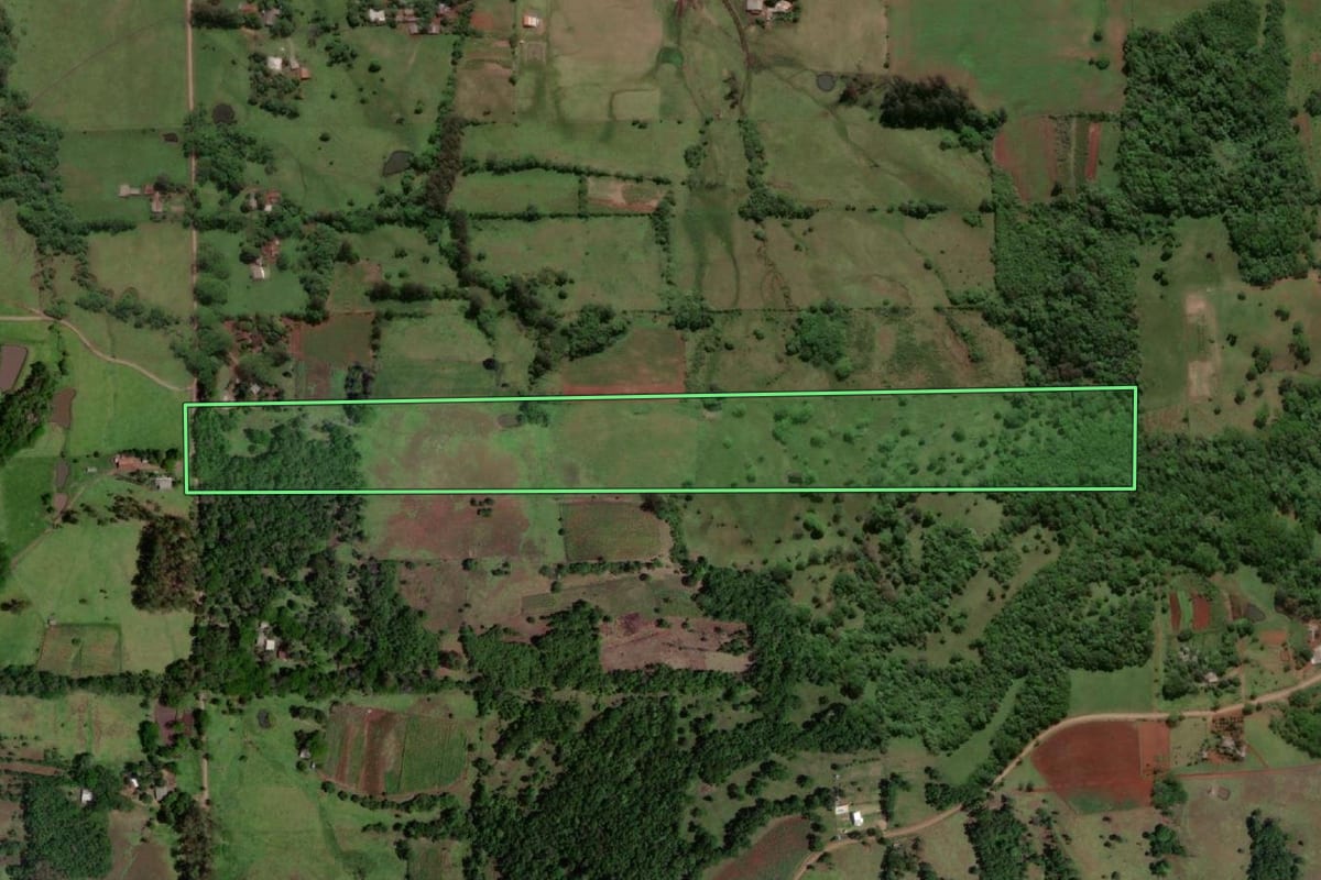 Imagem de satélite do imóvel rural em Porto Xavier (RS), com o contorno declarado no CAR desenhado por cima.