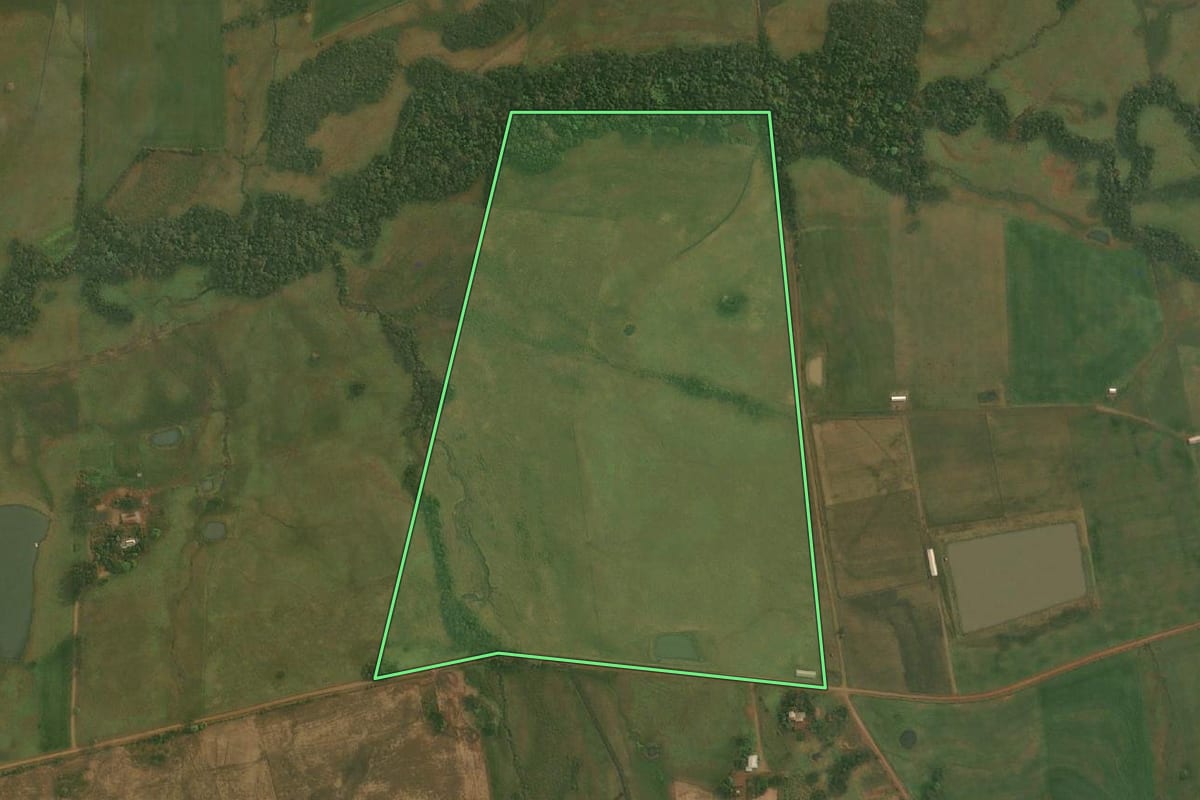 Imagem de satélite do imóvel rural em Porto Xavier (RS), com o contorno declarado no CAR desenhado por cima.