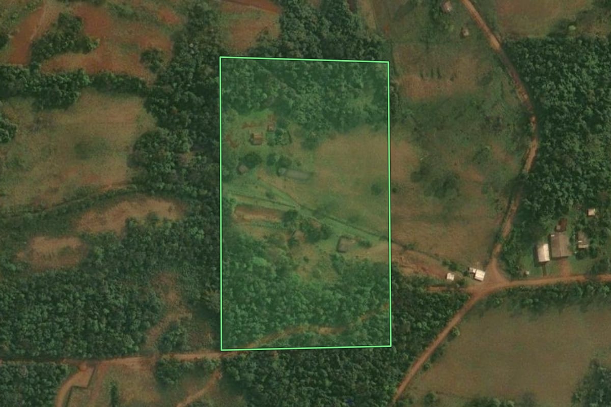 Imagem de satélite do imóvel rural em Porto Xavier (RS), com o contorno declarado no CAR desenhado por cima.
