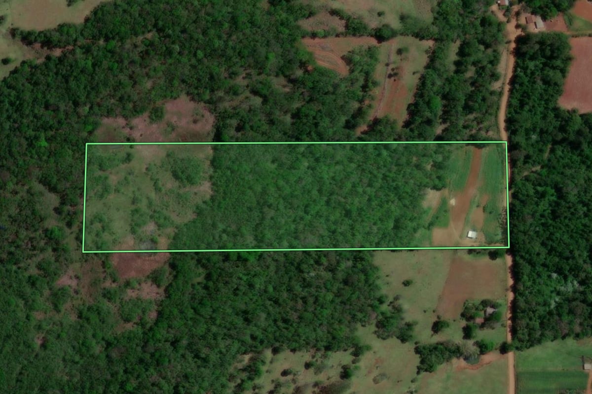 Imagem de satélite do imóvel rural em Porto Xavier (RS), com o contorno declarado no CAR desenhado por cima.