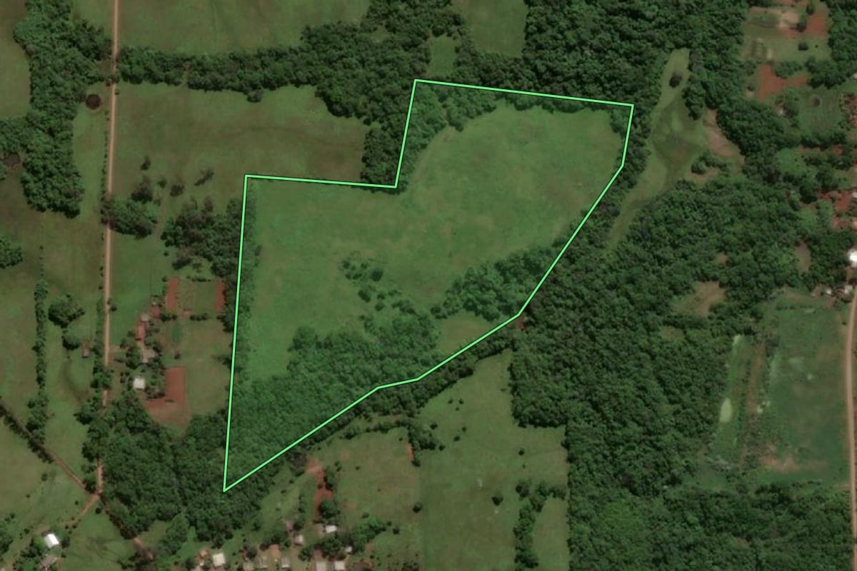 Imagem de satélite do imóvel rural em Porto Xavier (RS), com o contorno declarado no CAR desenhado por cima.