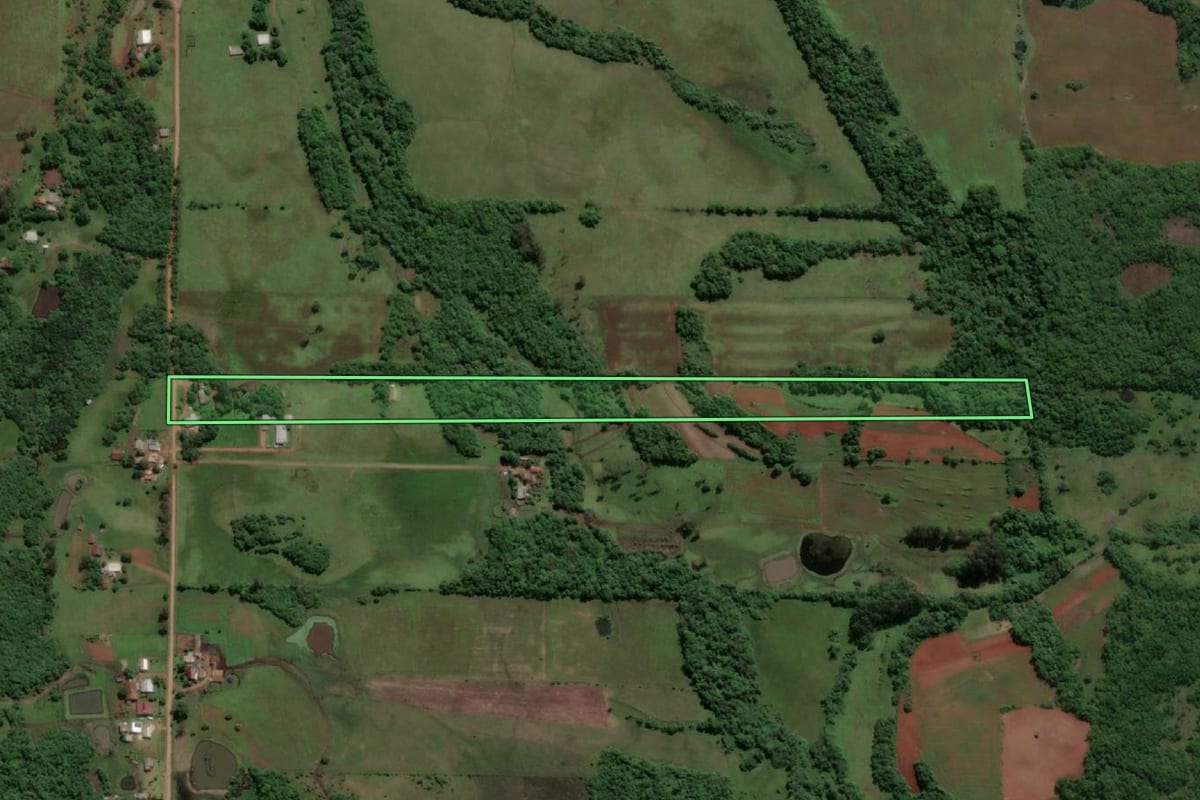 Imagem de satélite do imóvel rural em Porto Xavier (RS), com o contorno declarado no CAR desenhado por cima.