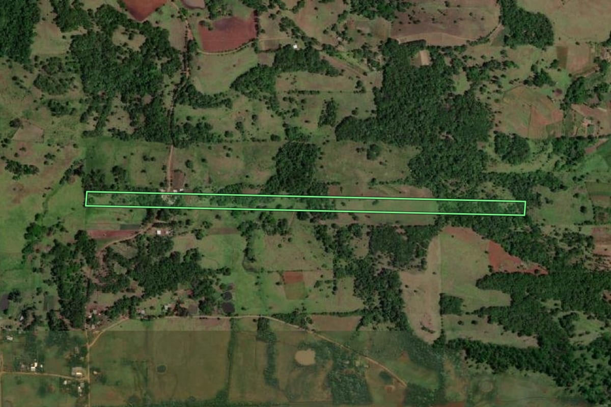 Imagem de satélite do imóvel rural em Porto Xavier (RS), com o contorno declarado no CAR desenhado por cima.