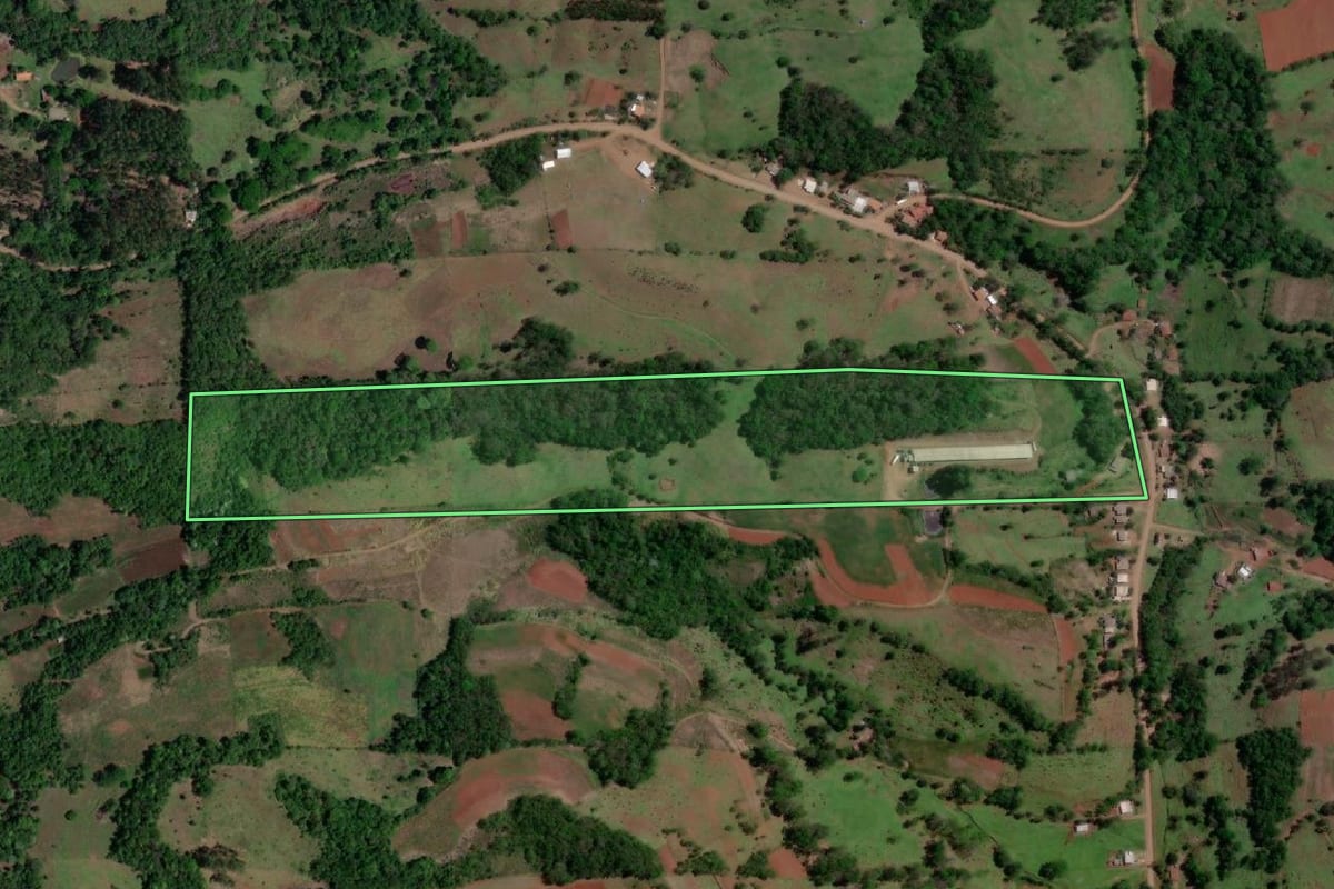 Imagem de satélite do imóvel rural em Porto Xavier (RS), com o contorno declarado no CAR desenhado por cima.