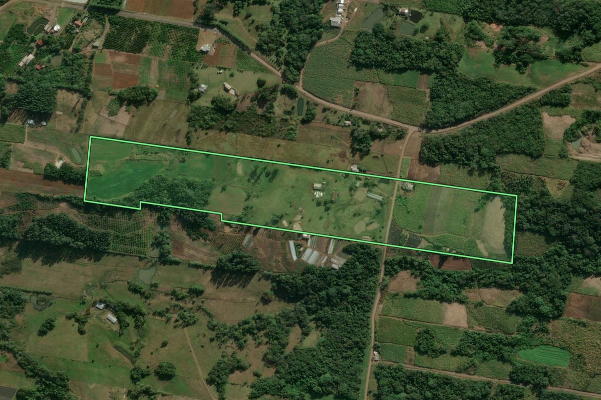 Imagem de satélite do imóvel rural em Presidente Lucena (RS), com o contorno declarado no CAR desenhado por cima.