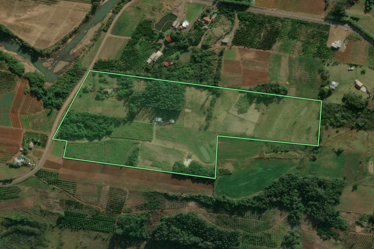 Imagem de satélite do imóvel rural em Presidente Lucena (RS), com o contorno declarado no CAR desenhado por cima.