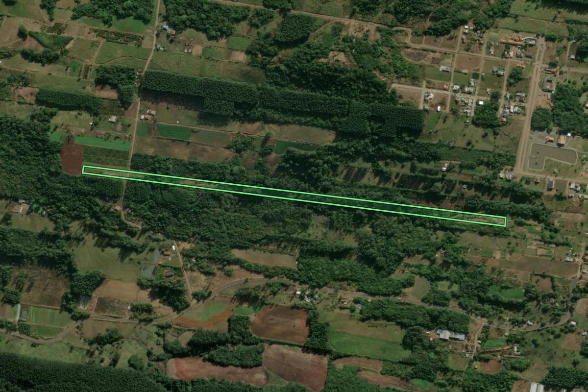 Imagem de satélite do imóvel rural em Presidente Lucena (RS), com o contorno declarado no CAR desenhado por cima.